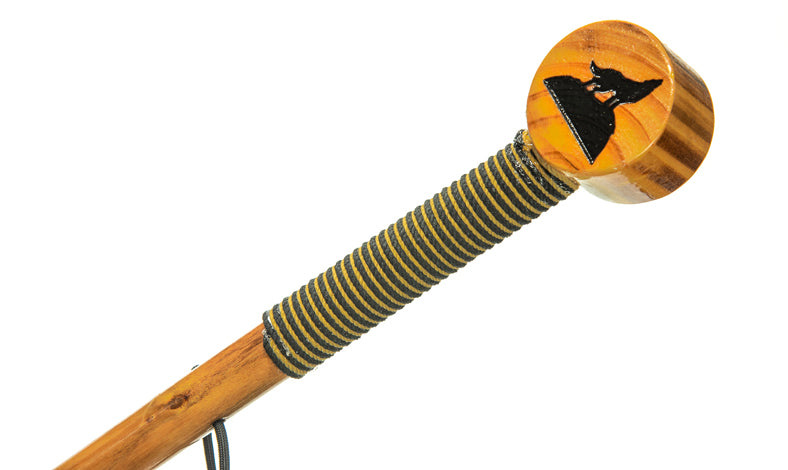 55" Round Head - Rope Wrapped - Pine Wood Hiking Stick, Metal Reinforced Rubber Tip