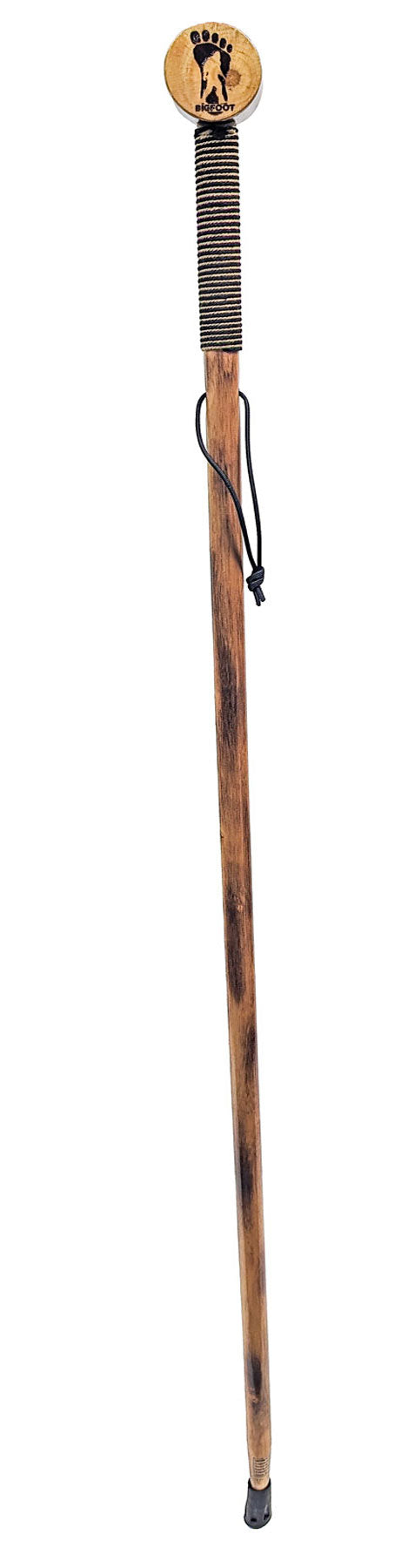 55" Round Head - Rope Wrapped - Pine Wood Hiking Stick, Metal Reinforced Rubber Tip