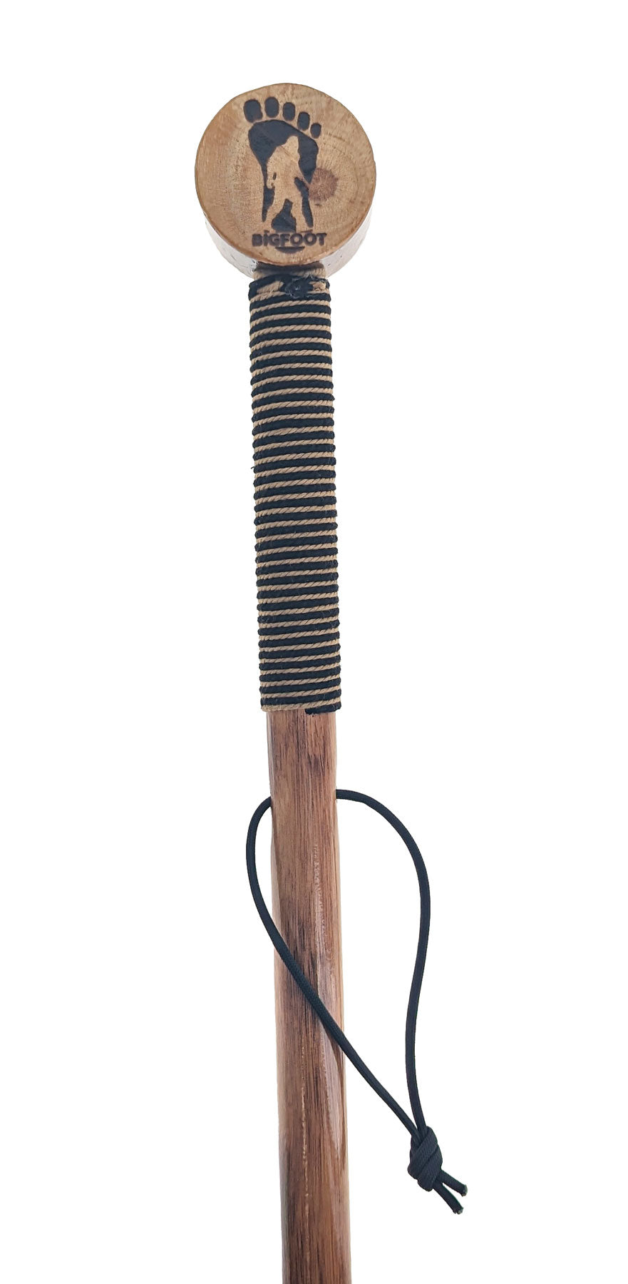 55" Round Head - Rope Wrapped - Pine Wood Hiking Stick, Metal Reinforced Rubber Tip