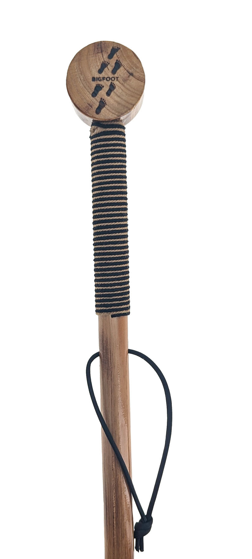 55" Round Head - Rope Wrapped - Pine Wood Hiking Stick, Metal Reinforced Rubber Tip