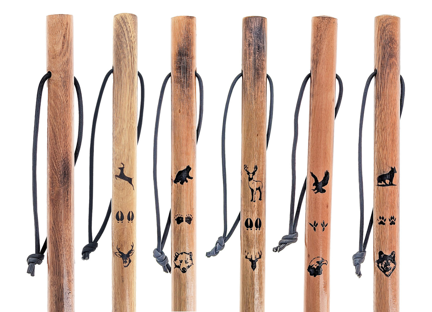 24-piece set of 48" Assorted Animal Stamped Wooden Hiking Sticks, No Stand Included