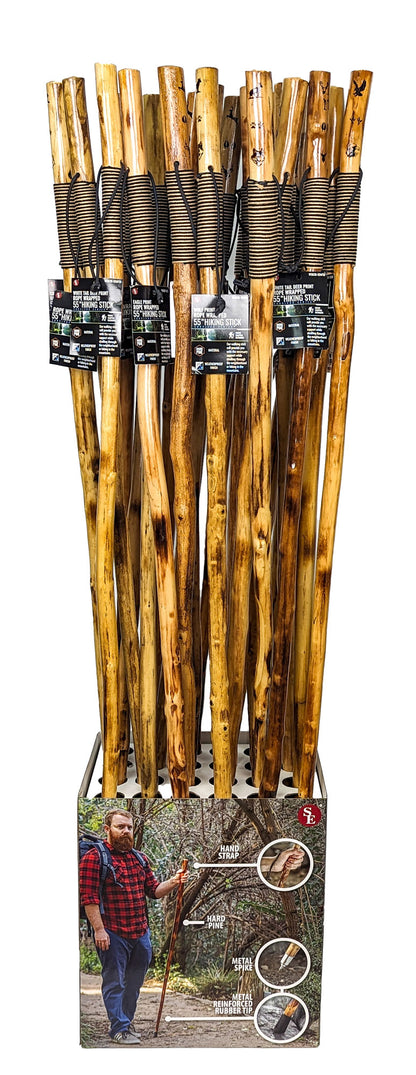 24-Piece Set of 55" Assorted Animal Stamped Wooden Hiking Sticks with Rope Wrapping; Stand NOT Included