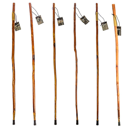 24-piece set of 55" Assorted Wooden Walking/Hiking Sticks with Hand-Carved Assorted Designs and Rope-Wrapped Grips