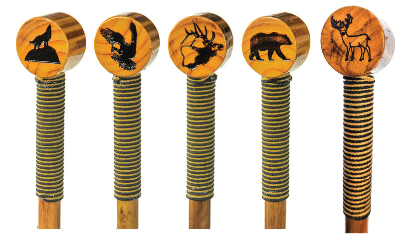 24-piece set of 55" Assorted Wooden Walking/Hiking Sticks with Hand-Carved Assorted Designs and Rope-Wrapped Grips & Wrist Strap