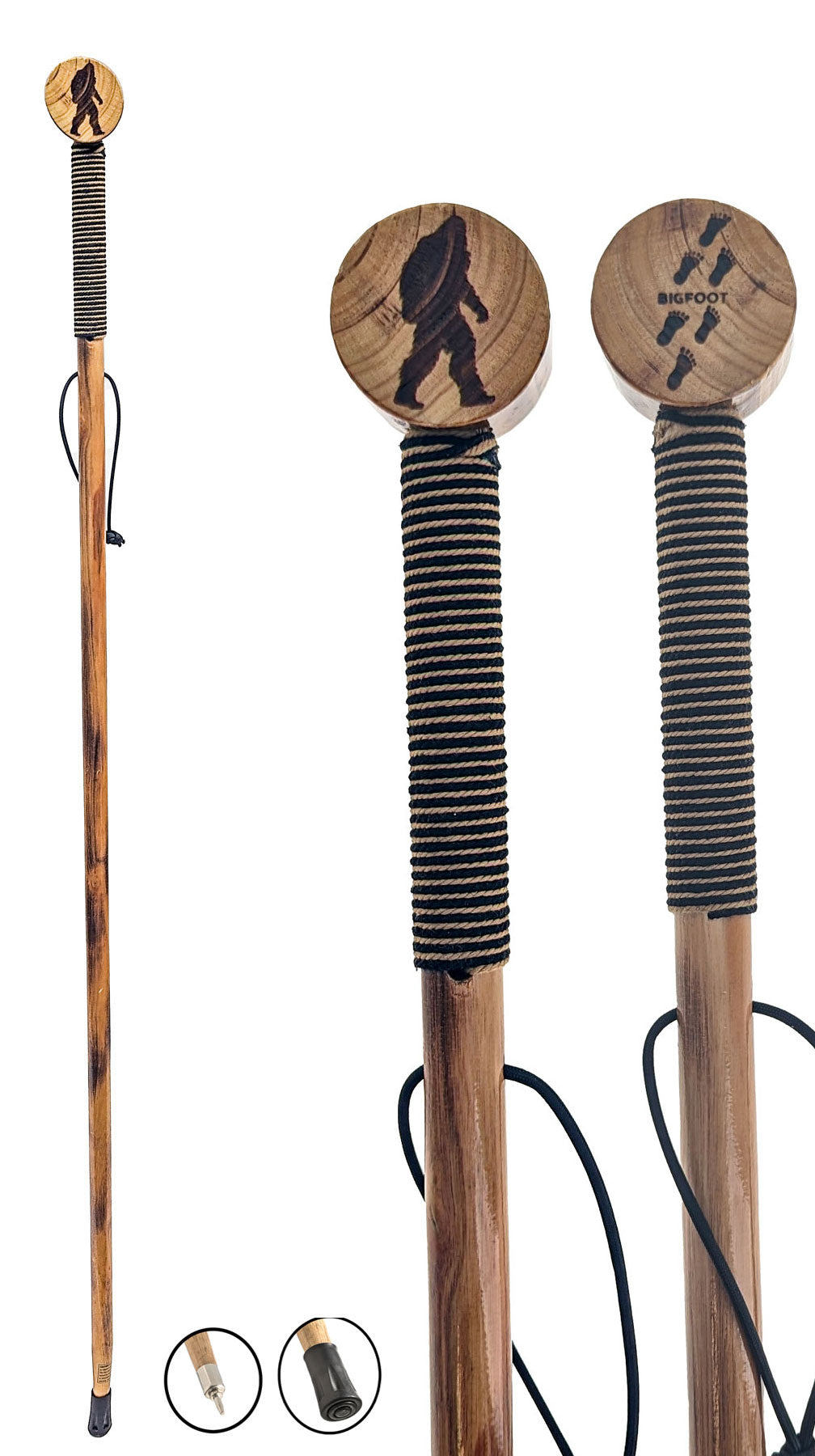 24-Piece Set of 55" Assorted "Big Foot/Walking Feet" Printed Wooden Hiking Sticks, Stand Not Included