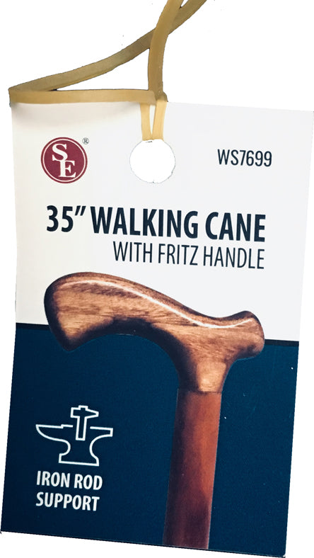 35" Wooden Walking Cane, Hardwood, Rubber Tip at the End