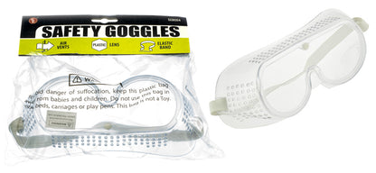 Safety Goggles with Adjustable Elastic Headband, Built-in Vents, Poly Bag with Header Card