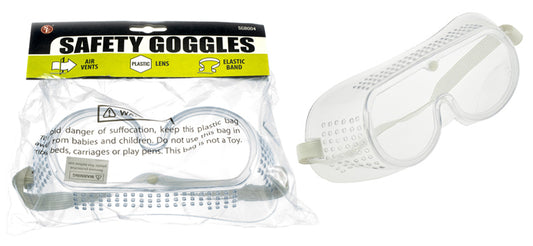 Safety Goggles with Adjustable Elastic Headband, Built-in Vents, Poly Bag with Header Card