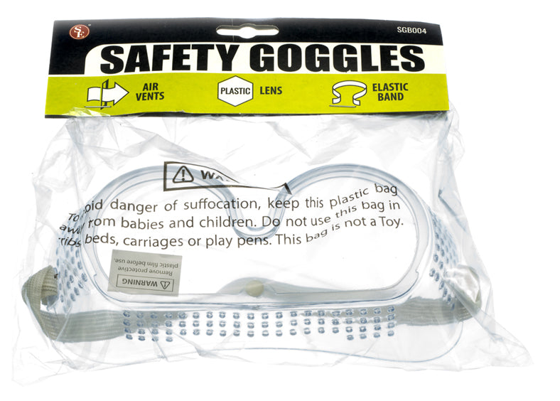 Safety Goggles with Adjustable Elastic Headband, Built-in Vents, Poly Bag with Header Card