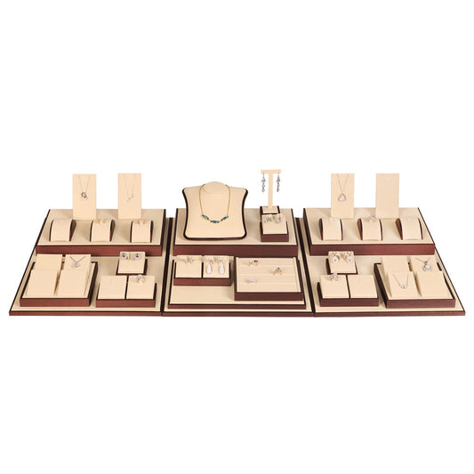 showcase-set-90 Beige Leather W/steel Brwn Trim