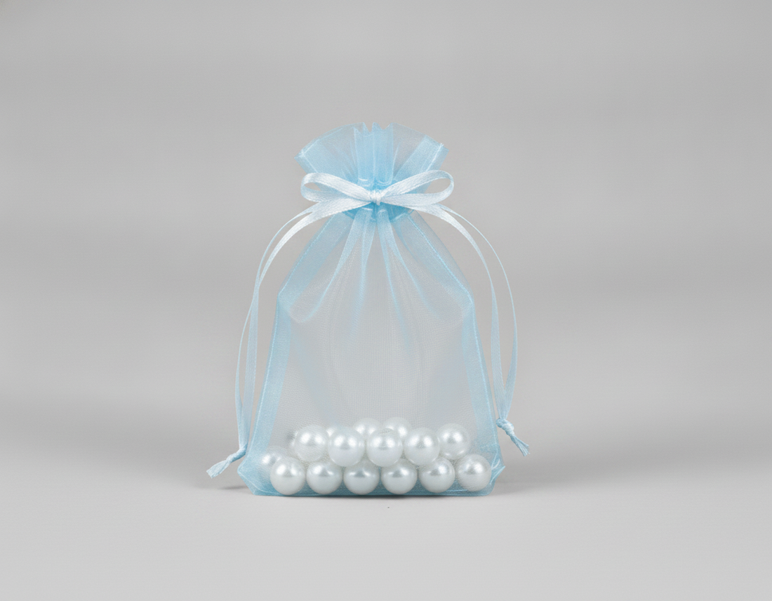 Sheer Organza Drawstring Pouch — Sheer Baby Blue — 1.75 x 2 in