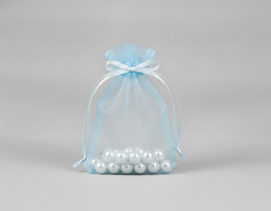 Sheer Organza Drawstring Pouch — Sheer Baby Blue — 5 x 6 in