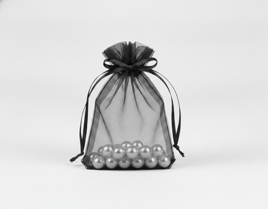 Sheer Organza Drawstring Pouch — Sheer Black — 1.75 x 2 in