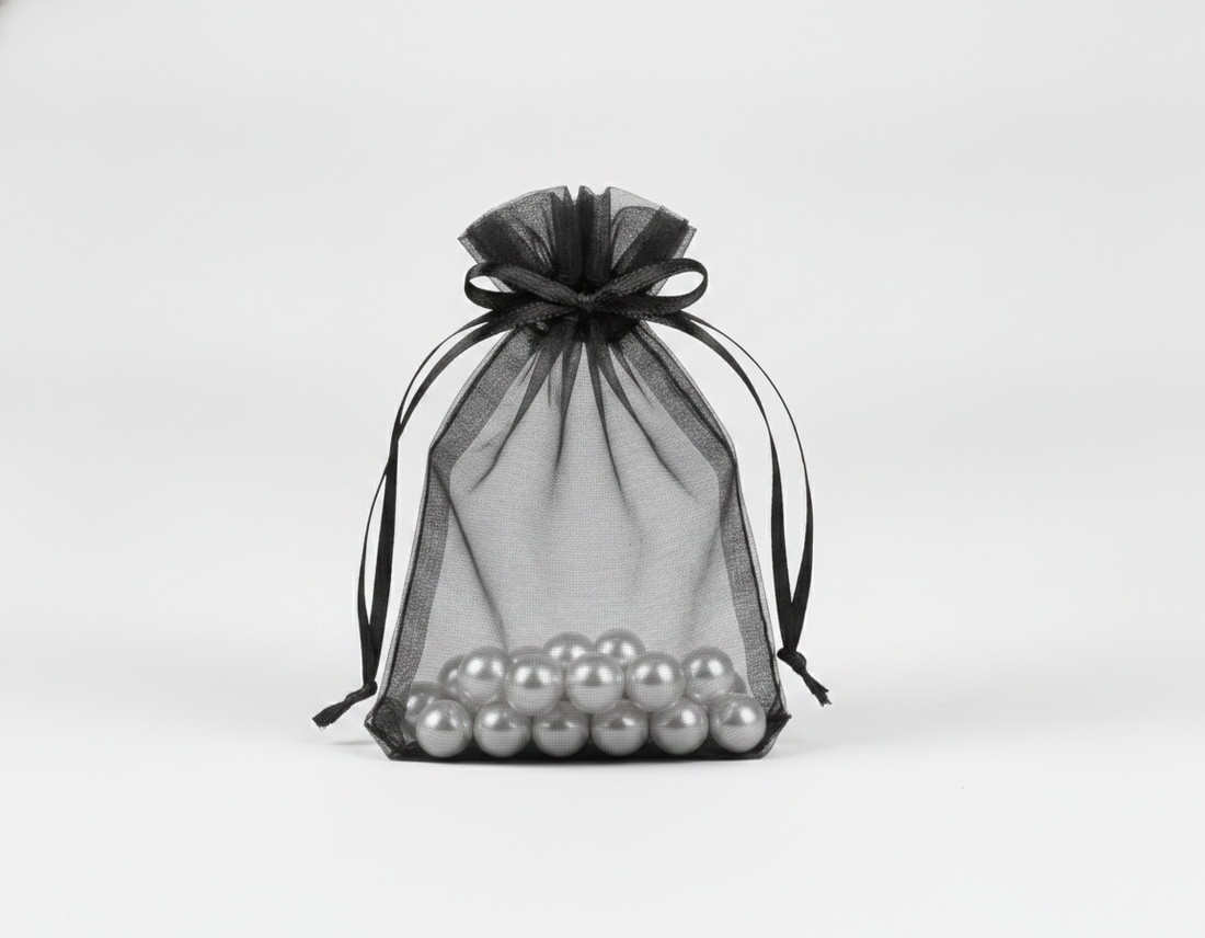 Sheer Organza Drawstring Pouch — Sheer Black — 2.75 x 3 in