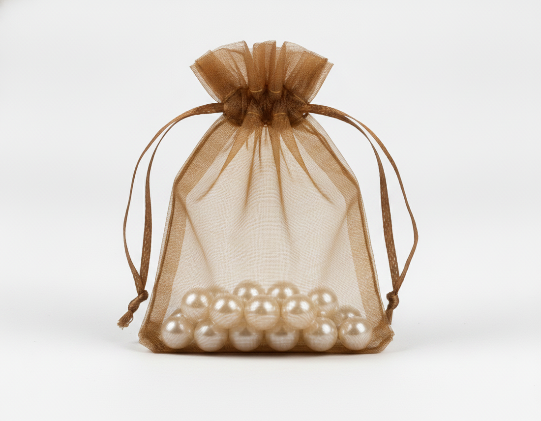 Sheer Organza Drawstring Pouch — Sheer Brown — 1.75 x 2 in