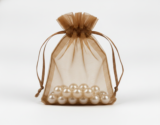 Sheer Organza Drawstring Pouch — Sheer Brown — 5 x 6 in