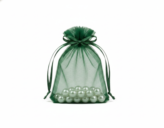 Sheer Organza Drawstring Pouch — Sheer Dark Green — 1.75 x 2 in