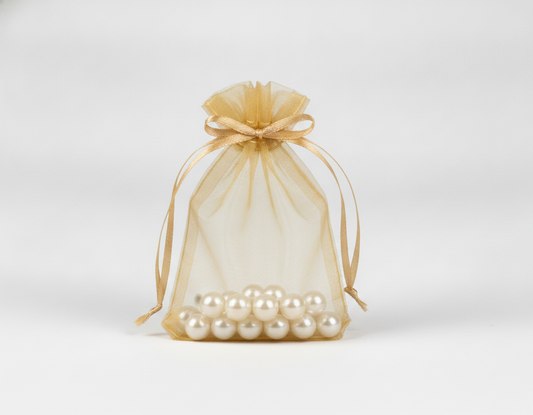 Sheer Organza Drawstring Pouch — Sheer Gold — 1.75 x 2 in