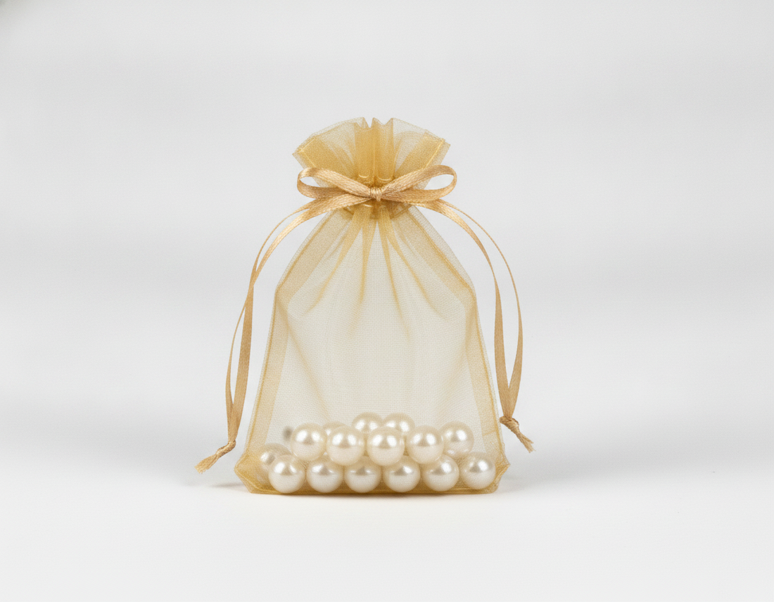Sheer Organza Drawstring Pouch — Sheer Gold — 2.75 x 3 in