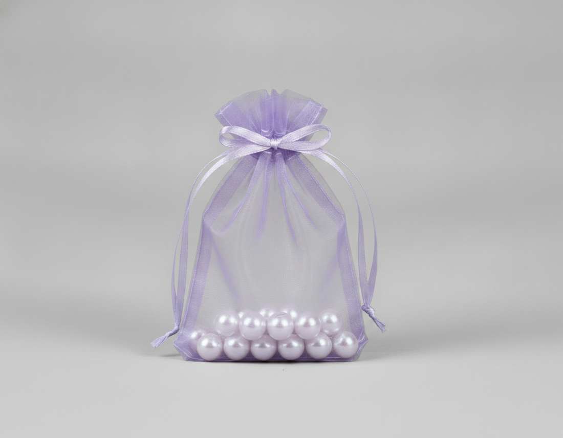 Sheer Organza Drawstring Pouch — Sheer Lavender — 6 x 8 in