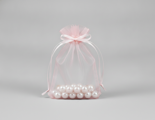 Sheer Organza Drawstring Pouch — Sheer Light Pink — 2.75 x 3 in