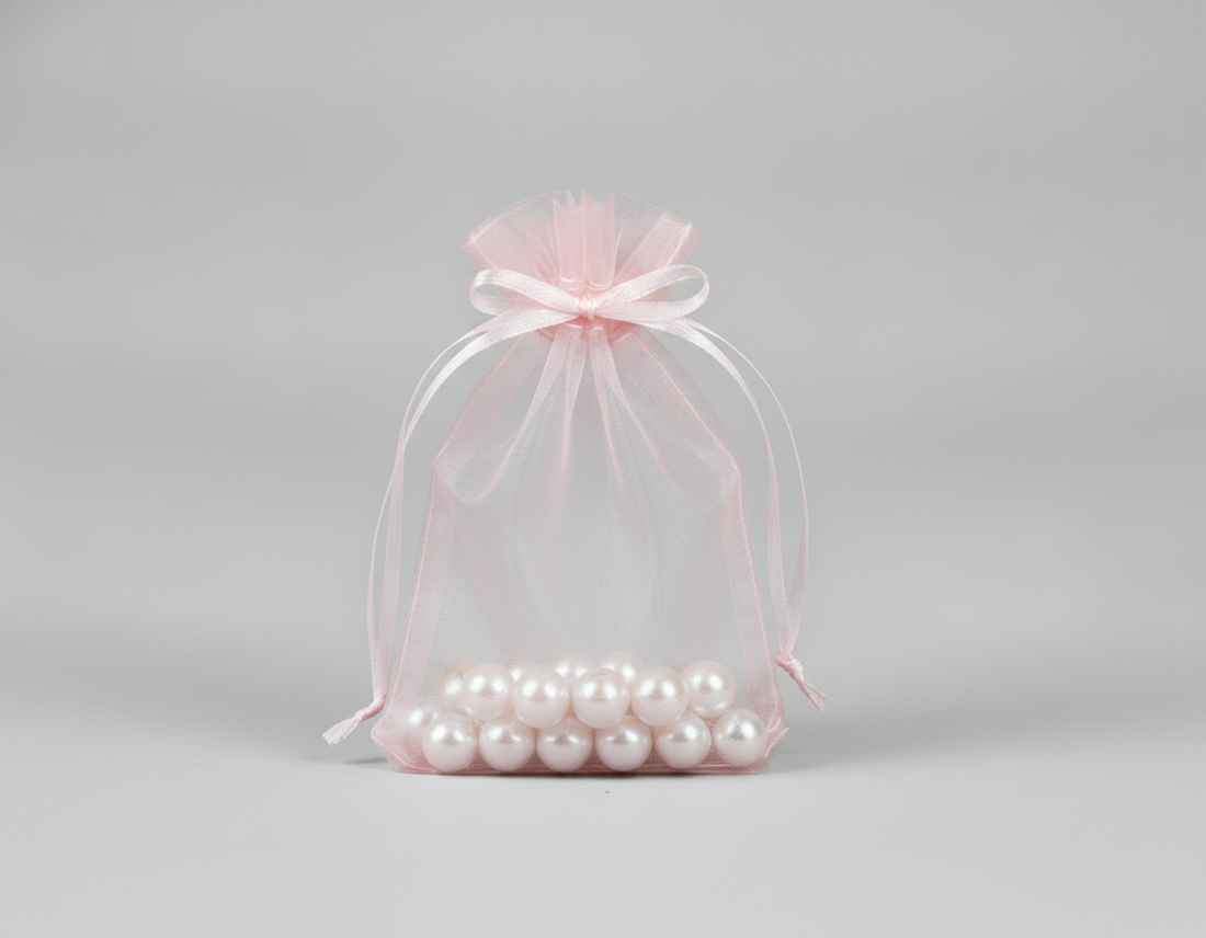 Sheer Organza Drawstring Pouch — Sheer Light Pink — 3 x 4 in