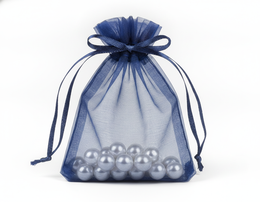 Sheer Organza Drawstring Pouch — Sheer Navy — 3 x 4 in