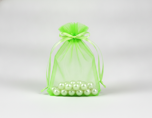 Sheer Organza Drawstring Pouch — Sheer Neon Green — 6 x 8 in