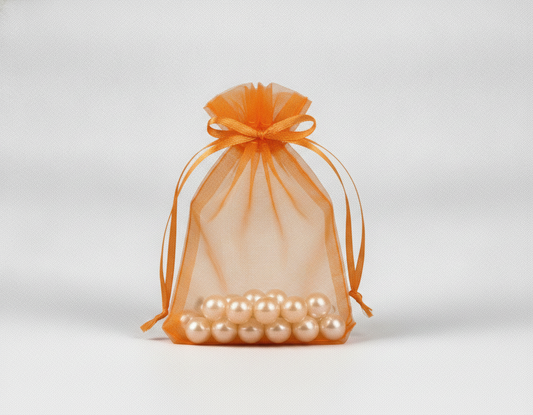 Sheer Organza Drawstring Pouch — Sheer Orange — 1.75 x 2 in