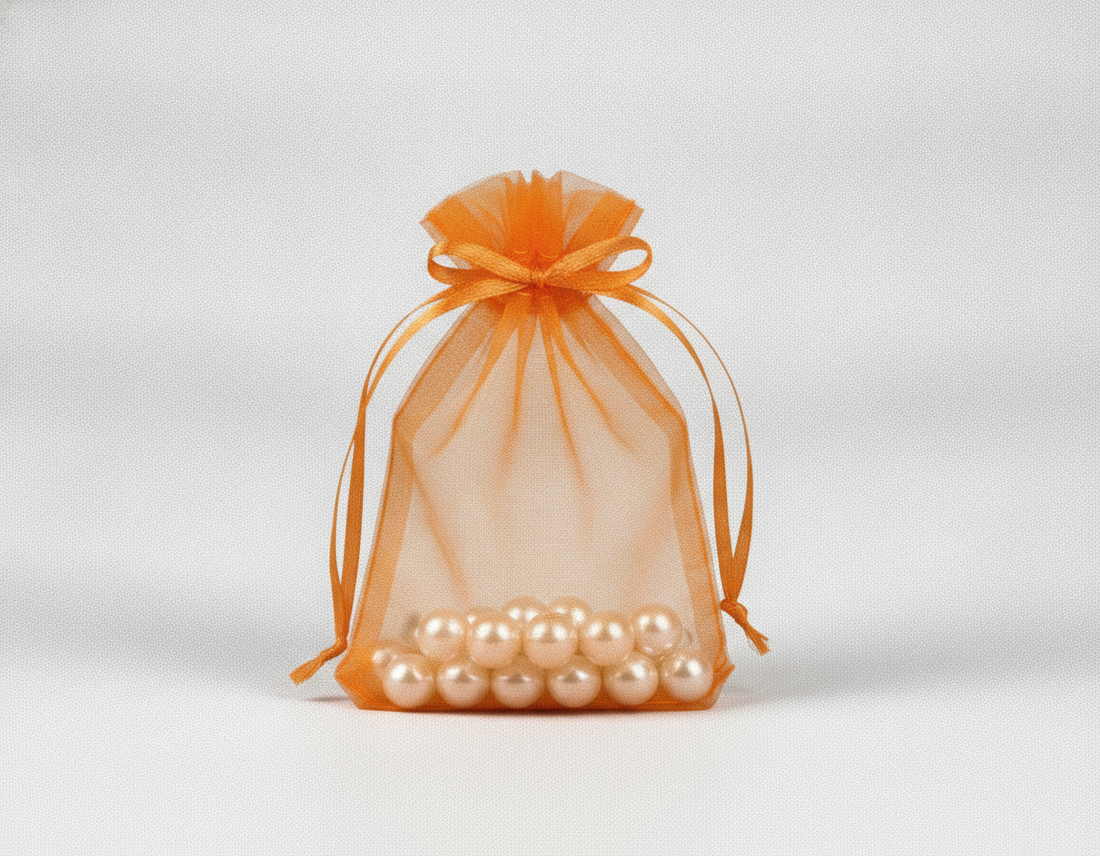 Sheer Organza Drawstring Pouch — Sheer Orange — 2.75 x 3 in