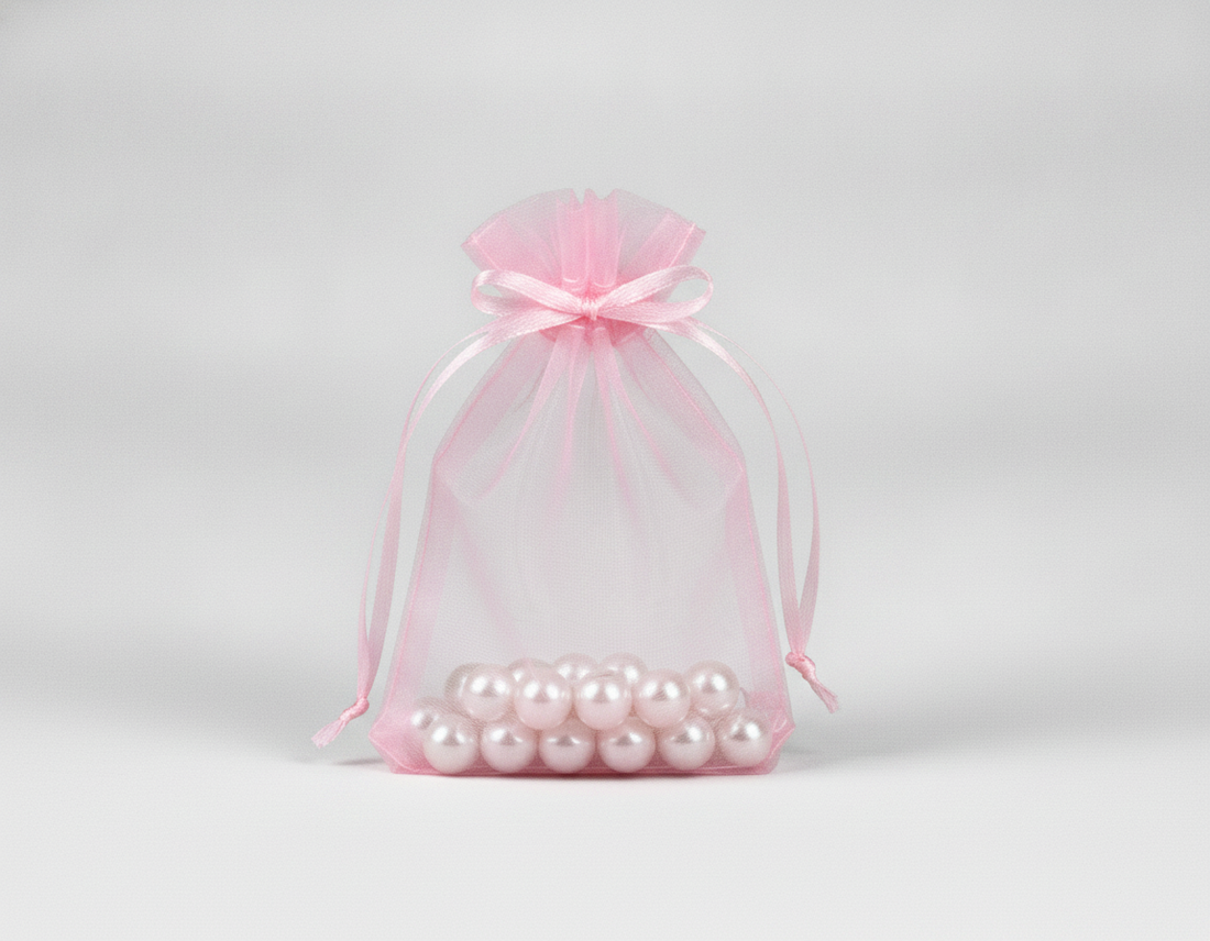 Sheer Organza Drawstring Pouch — Sheer Pink — 2.75 x 3 in