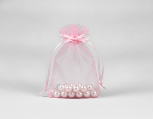 Sheer Organza Drawstring Pouch — Sheer Pink — 2.75 x 3 in