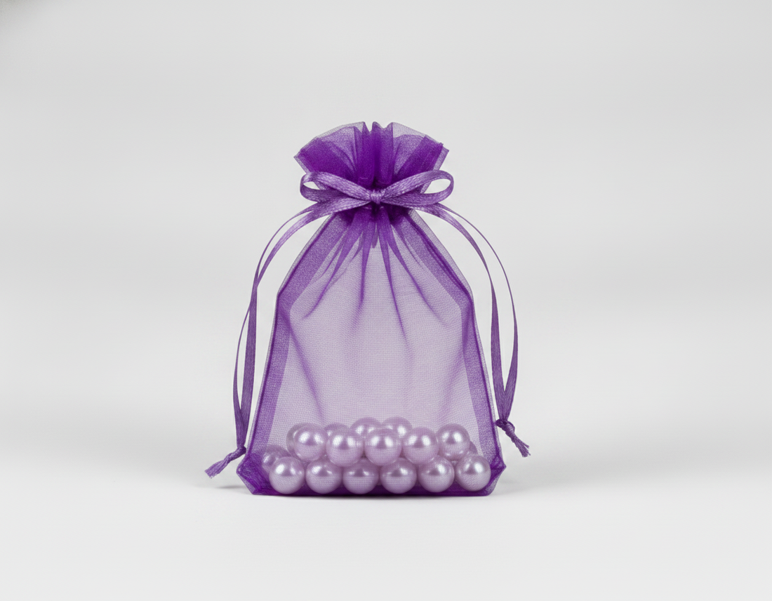 Sheer Organza Drawstring Pouch — Sheer Purple — 3 x 4 in