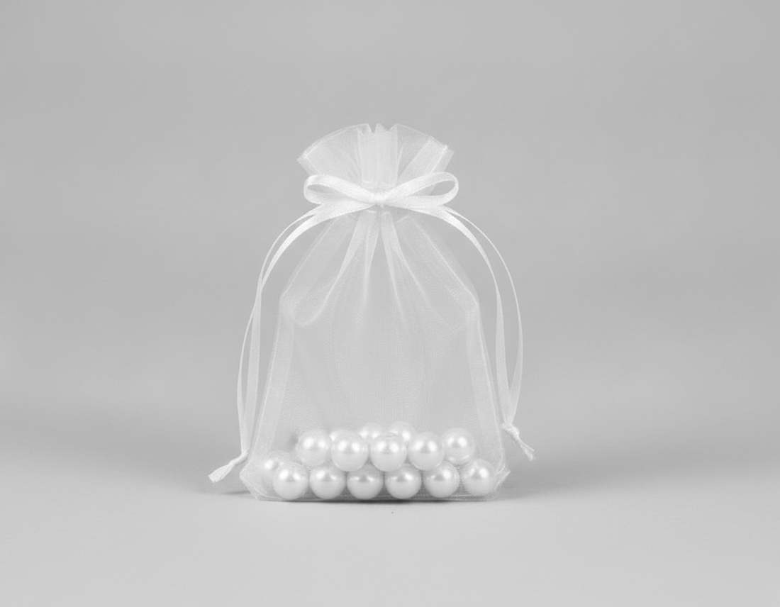 Sheer Organza Drawstring Pouch — Sheer White — 1.75 x 2 in