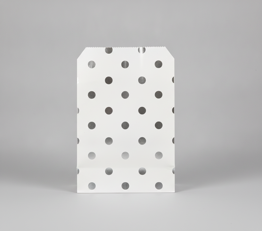Polka Dot Paper Gift Bag — Silver Polka Dot — 6 x 9 in