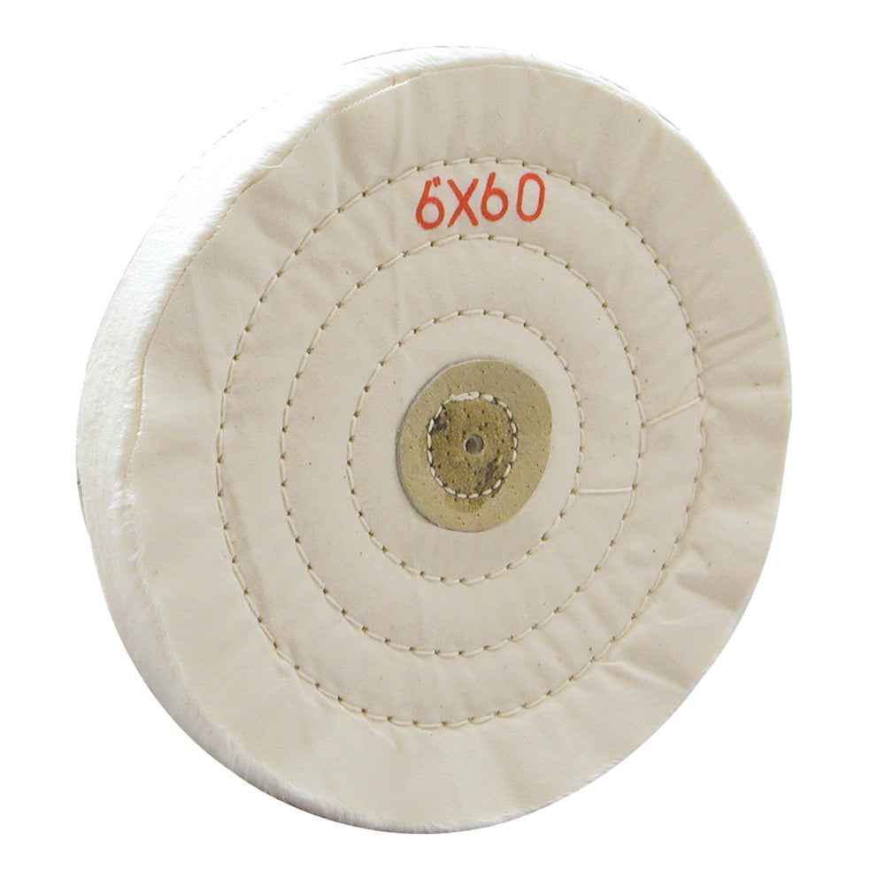 Stitched Buffs — 6″ Dia. × 60 Ply — 4 Rows Stitching — White