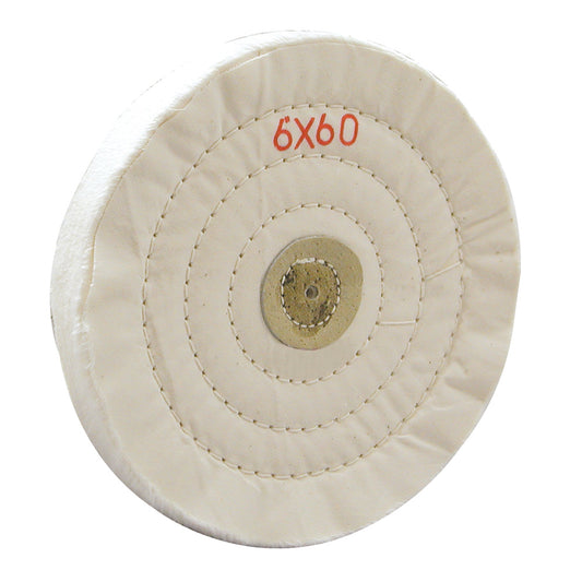 Stitched Buffs — 6″ Dia. × 60 Ply — 4 Rows Stitching — White