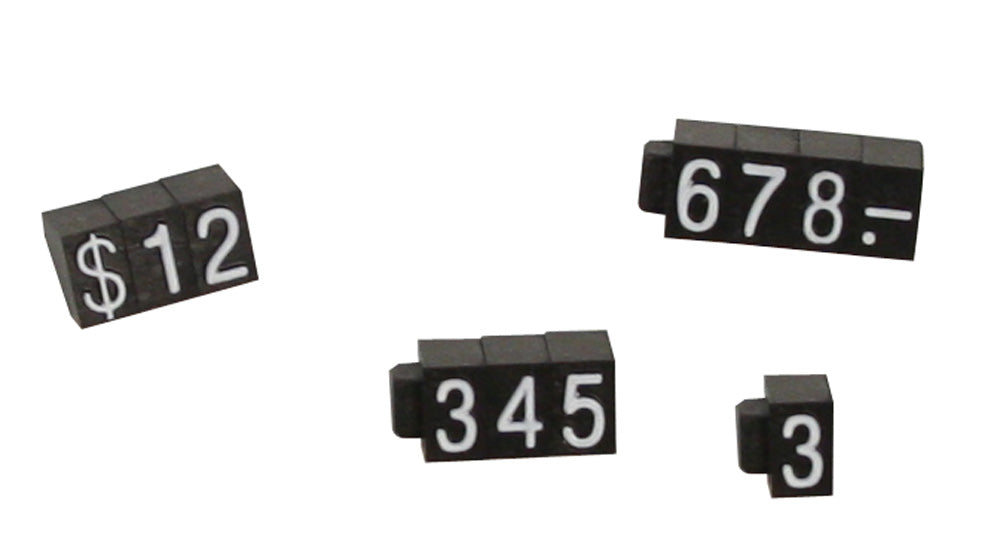 Interlocking Pricing Block Set — 200-Piece Set — White Letter on Black Base
