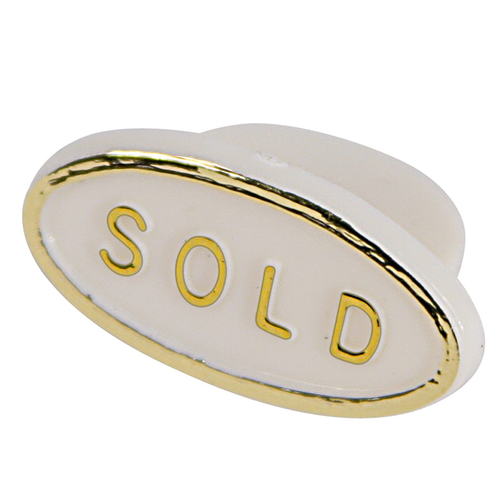 Sold Tags — 7/8″ x 1/2″ Dia. — White w/ Gold Letter