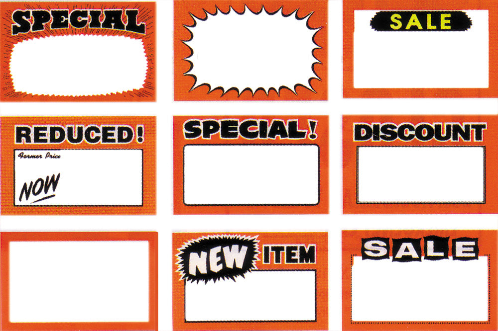 Large Paper Price Signs — Sale — White