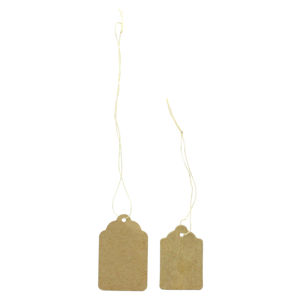 Strung / Unstrung Tags — Scallop Top #7 — 1 7/16″ x 2 3/16″ (36 x 56mm) — With String — Kraft Paper