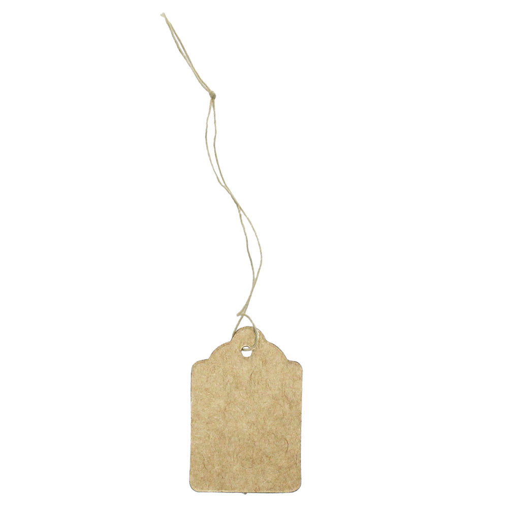 Strung / Unstrung Tags — Scallop Top #6 — 1 1/4″ x 1 7/8″ (32 x 47mm) — With String — Kraft Paper