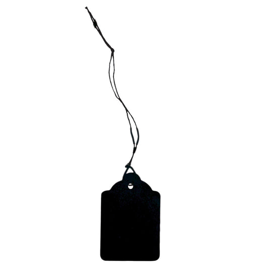 Strung / Unstrung Tags — Scallop Top #8 — 1 3/4″ x 2 7/8″ (44 x 73mm) — Without String — Black Plastic