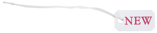 Pre-Printed String Tags — Plastic New — 1/2″ x 1″ — White