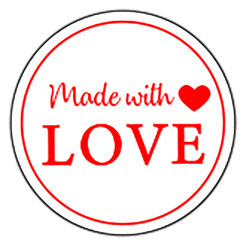 Round Self Adhesive Pre-Printed Labels — Made with Love — White