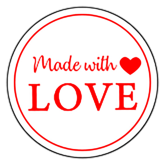 Round Self Adhesive Pre-Printed Labels — Made with Love — White