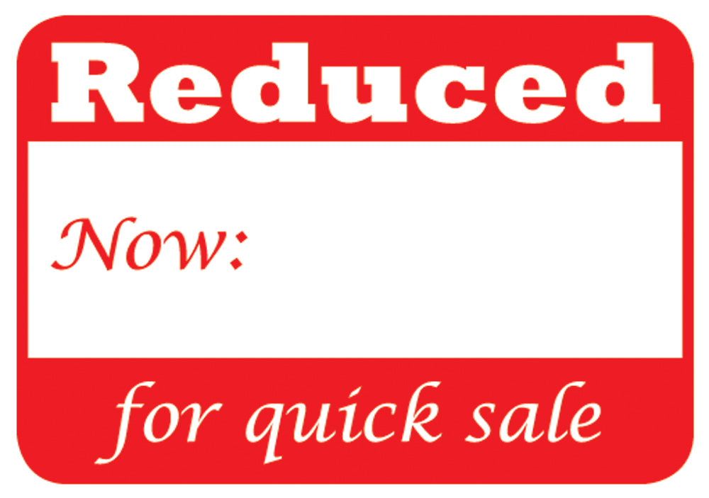 Rectangular Self Adhesive Pre-Printed Labels — Reduced for Quick Sale — 1 5/8″ x 1 1/8″ (41 x 28mm) — White