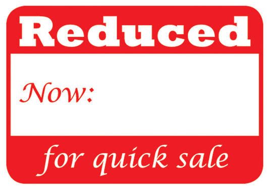 Rectangular Self Adhesive Pre-Printed Labels — Reduced for Quick Sale — 1 5/8″ x 1 1/8″ — White