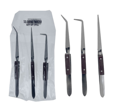 3-Piece Professional Quality 6.5" Fiber Grip Tweezer Set (Straight, Curved & 90 Degree)