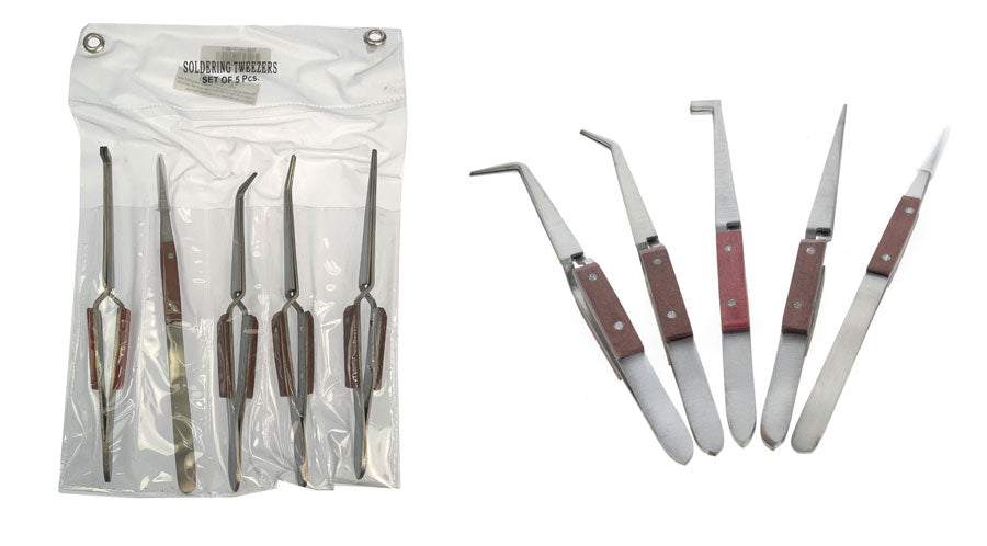 5-Piece Professional Assorted Fiber Grip Soldering Tweezer Set